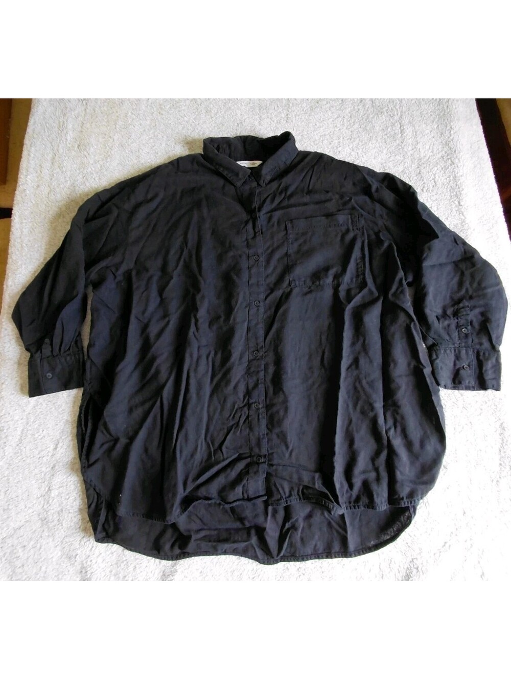 Old Navy Linen Blend Boyfriend Shirt Size 3X Black Button Up Relaxed Fit